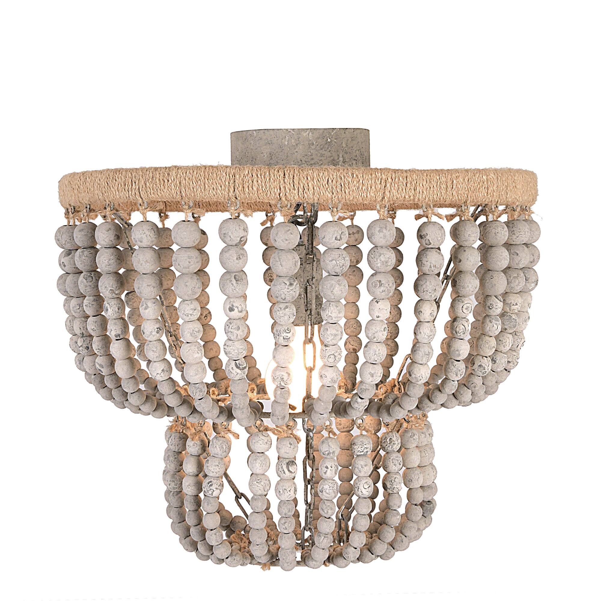 Hello Honey® Gray Wood Bead & Metal Semi-Flush Light